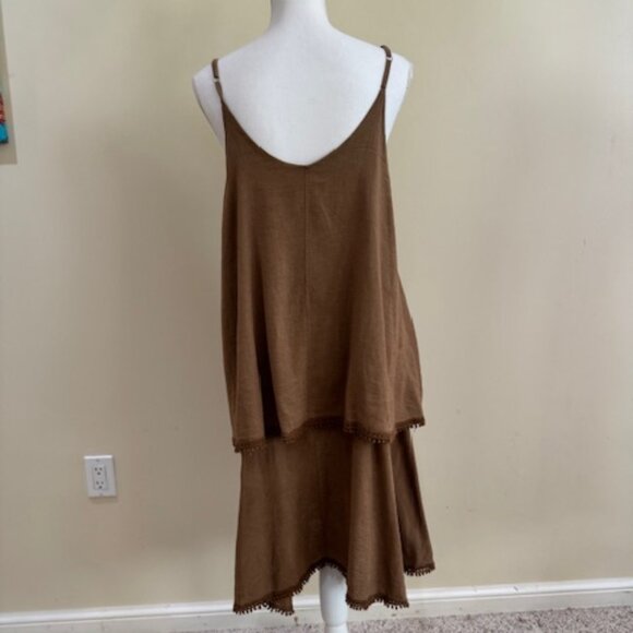 Cristina Vergani Brown Linen Spaghetti Strap Dress Sz XL - Picture 6 of 11